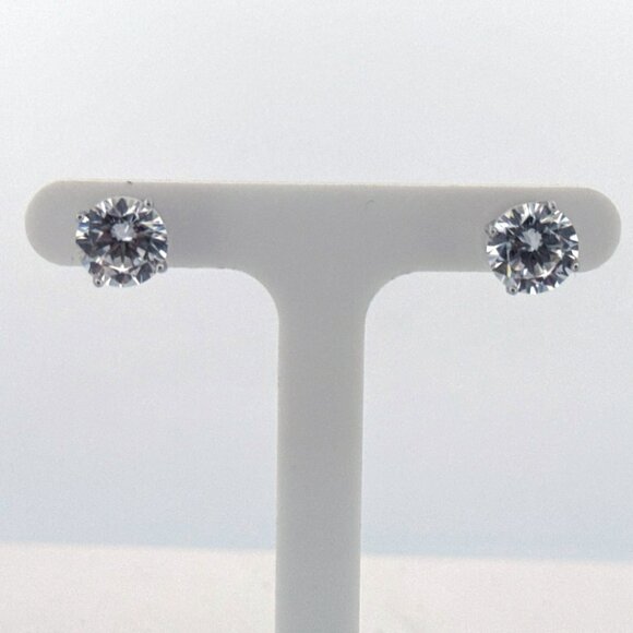 Estate Sterling Silver 925 CZ Stud Earrings 8mm with EZ Push Backs 2.4g - Picture 1 of 8